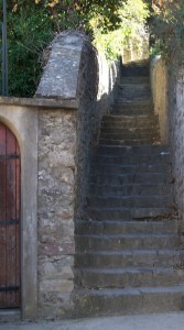 Steps up to the chateau in Carcassonne
