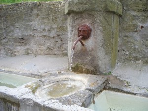 A fountain outside the castle