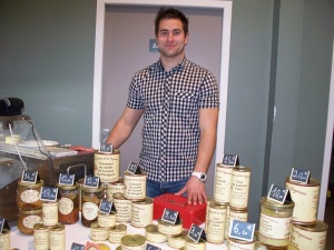 The fois gras vendor with his products.