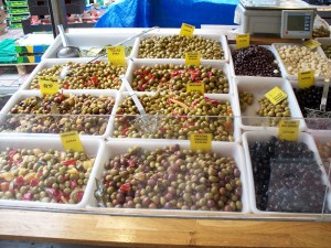 Colorful olives in the market