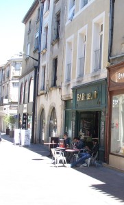 A bar on the pedestrian walkway